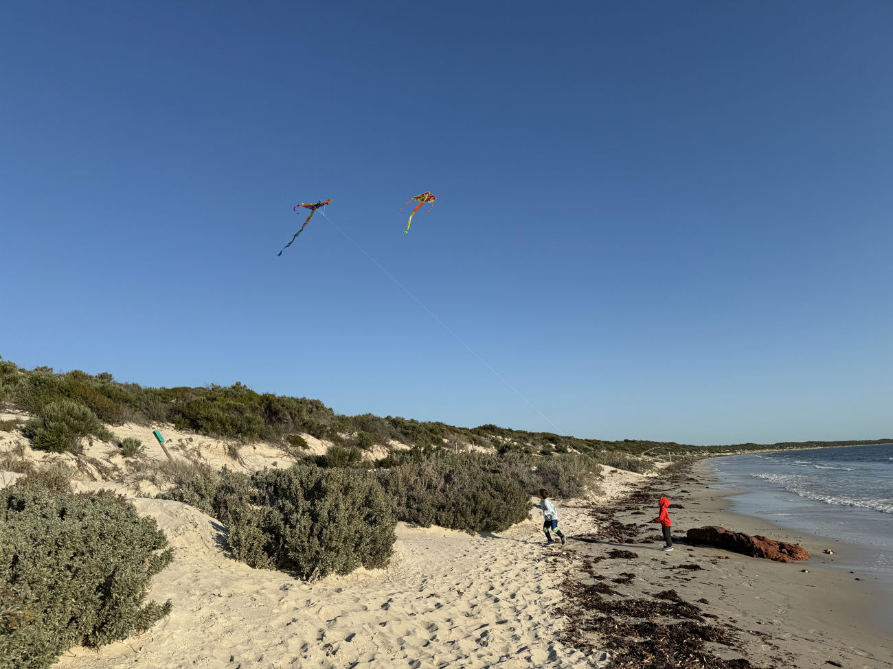 Flying kites at South Beach, Port Hughes